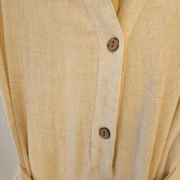 Petal + Pup Ivory Linen Crop Wide Leg Jumpsuit Women L Button Up Short Slv NWT - Picture 6 of 8